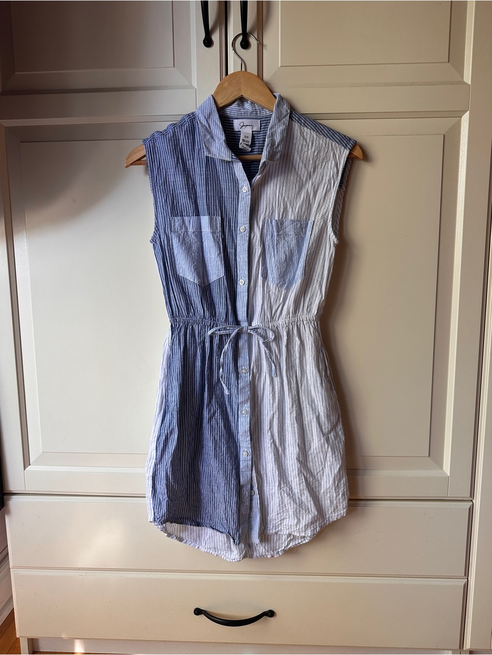 Japna Blue and White Striped Sleeveless Shirt Dress